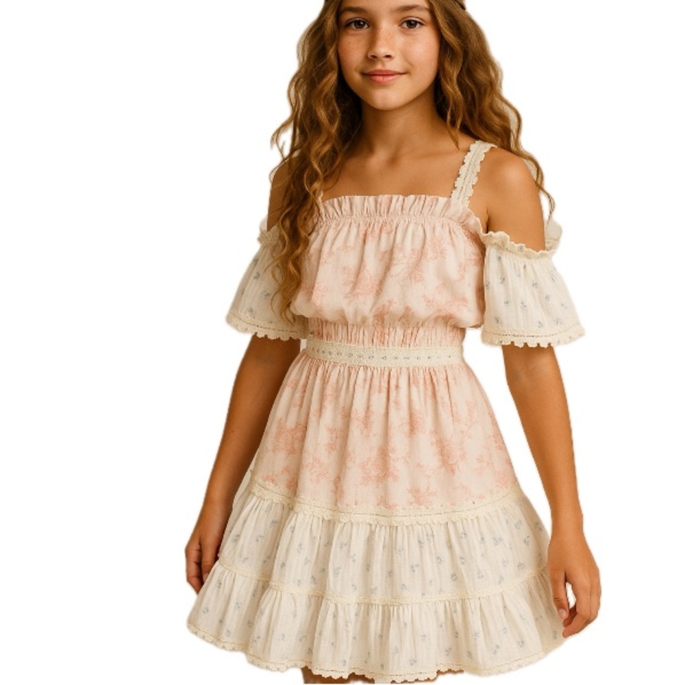 Ooh! La, La!, 100% Cotton Charming Pink and Cream Kids Dress, Size 12